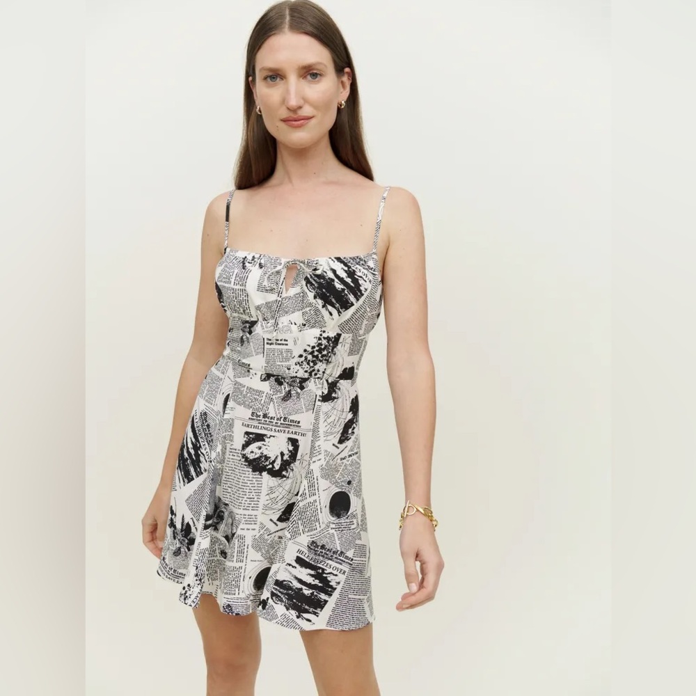 Reformation Felix Climate Newsprint Mini Dress Sz 12 XL